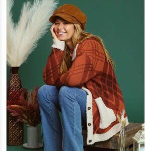 NWT Umgee+  Oversized Lightweight Pockets Casual Sherpa Accented Autumn Sweater